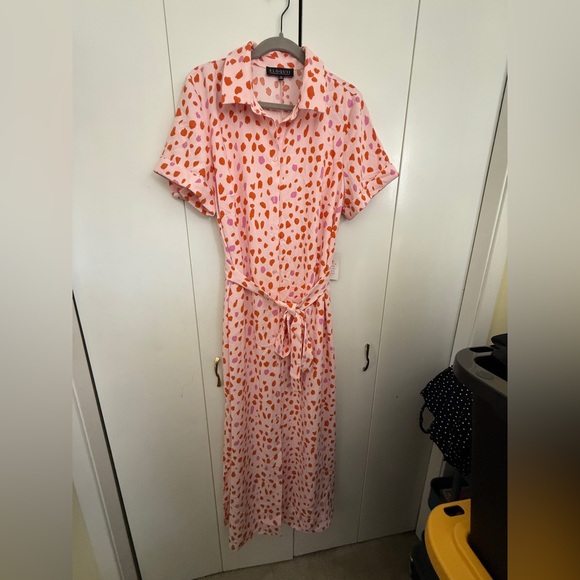 Eloquii Dresses & Skirts - ELOQUII Pink and Orange Patterned Maxi Shirt Dress